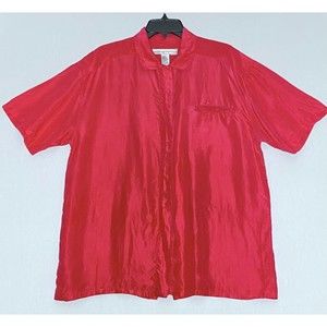 Anne Pinkerton Womens Shirt Large Red Silk Short Sleeves Breast Pocket